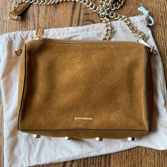 Rebecca Minkoff Women’s Crossbody Bag Suede Leather Metal Chain Gold Hardware - Picture 7 of 11